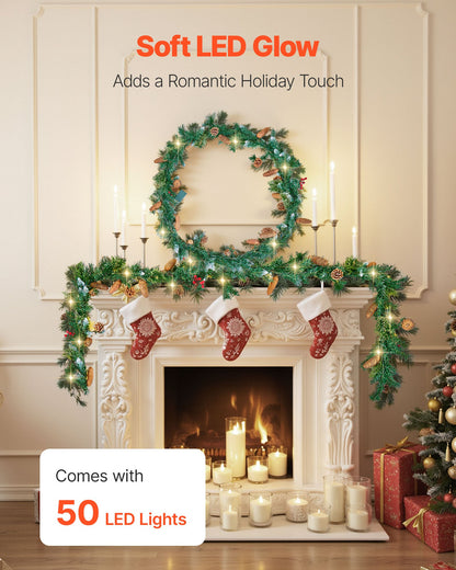 Christmas Garland, 2750mm Artificial Christmas Garland with Light String, Faux Greenery Decoration with Berry Clusters, Pine Needles, Pine Cones, Realistic Xmas Collection for Mantel Fireplace - Image 3