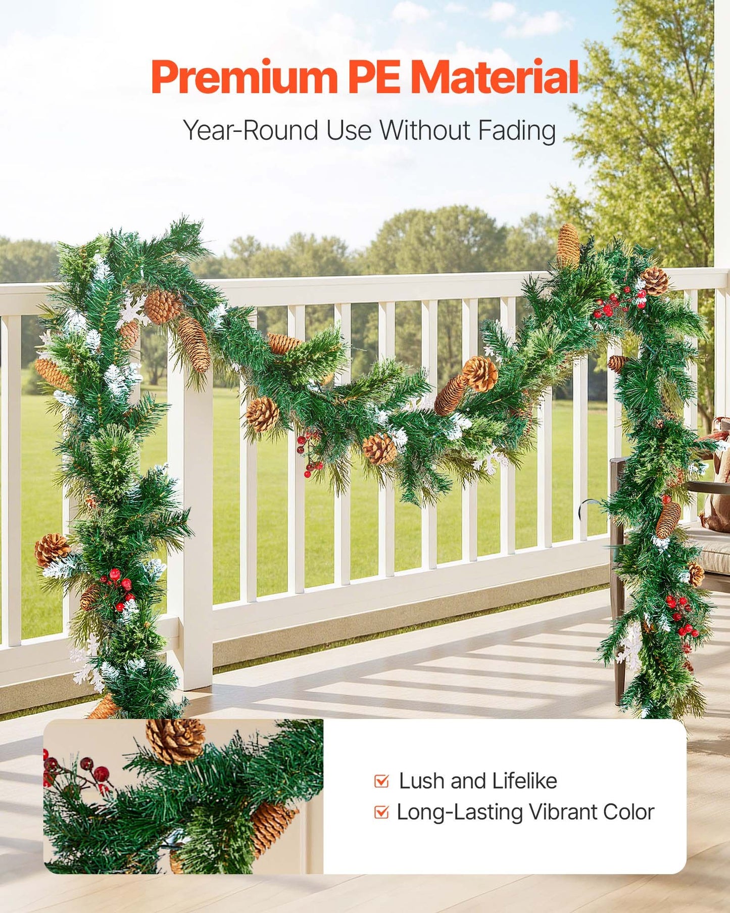 Christmas Garland, 2750mm Artificial Christmas Garland with Light String, Faux Greenery Decoration with Berry Clusters, Pine Needles, Pine Cones, Realistic Xmas Collection for Mantel Fireplace - Image 4