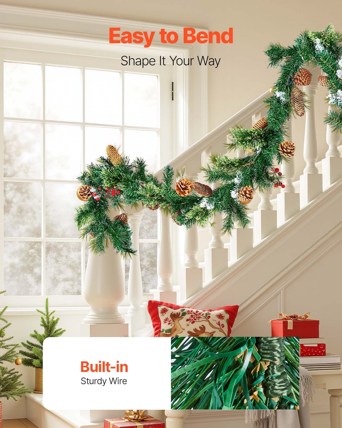 Christmas Garland, 2750mm Artificial Christmas Garland with Light String, Faux Greenery Decoration with Berry Clusters, Pine Needles, Pine Cones, Realistic Xmas Collection for Mantel Fireplace - Image 5