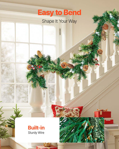 Christmas Garland, 2750mm Artificial Christmas Garland with Light String, Faux Greenery Decoration with Berry Clusters, Pine Needles, Pine Cones, Realistic Xmas Collection for Mantel Fireplace - Image 5