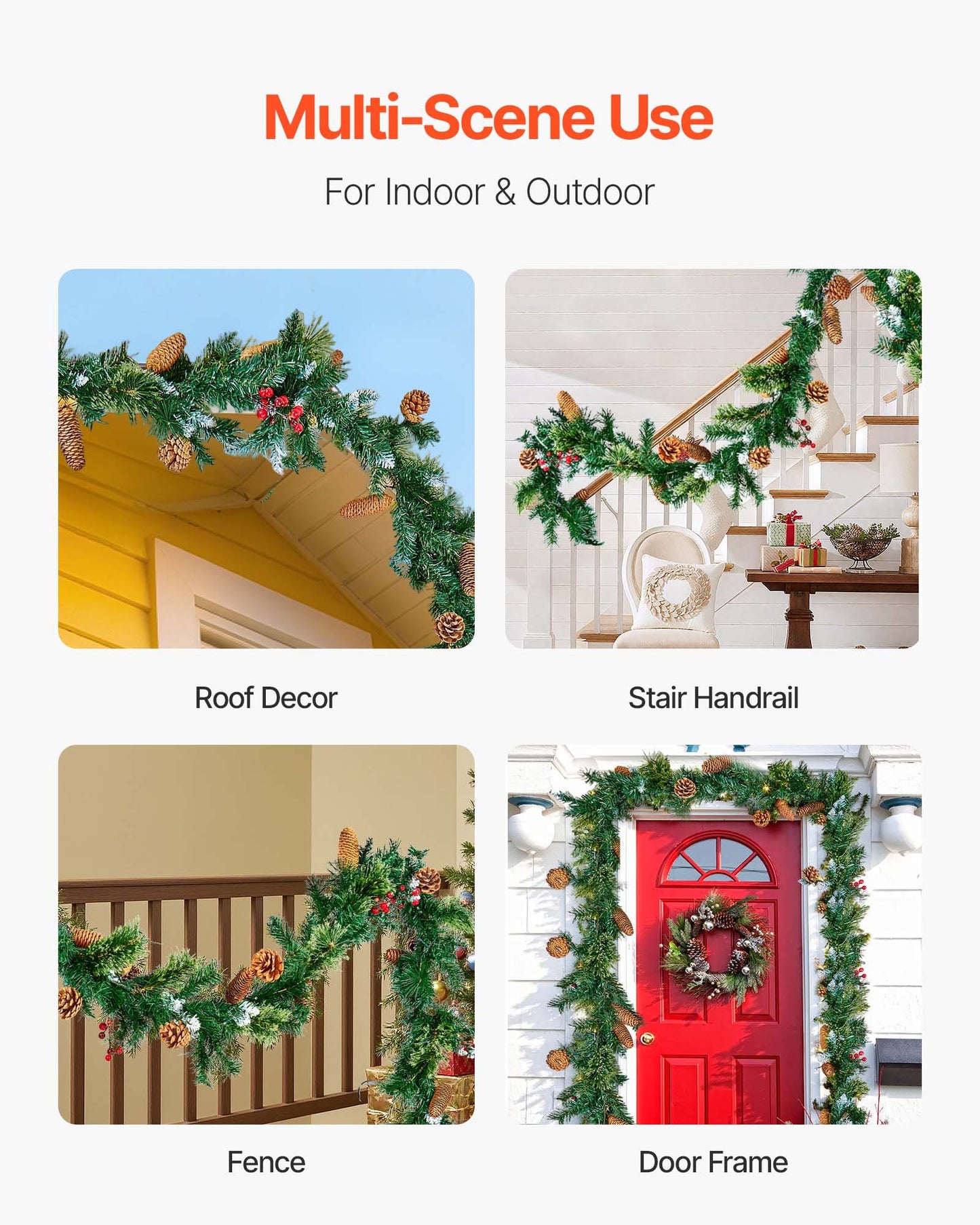 Christmas Garland, 2750mm Artificial Christmas Garland with Light String, Faux Greenery Decoration with Berry Clusters, Pine Needles, Pine Cones, Realistic Xmas Collection for Mantel Fireplace - Image 6