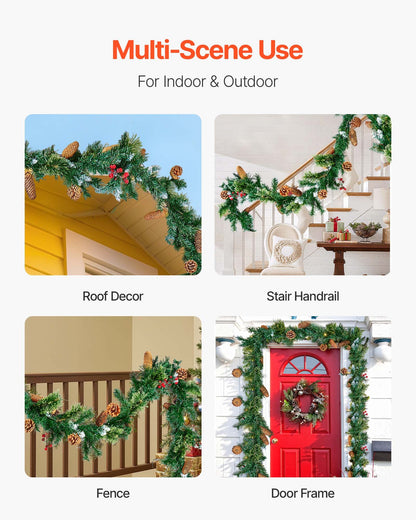 Christmas Garland, 2750mm Artificial Christmas Garland with Light String, Faux Greenery Decoration with Berry Clusters, Pine Needles, Pine Cones, Realistic Xmas Collection for Mantel Fireplace - Image 6