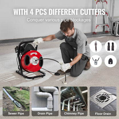 Drain Cleaner Machine 50FT x 1/2Inch Manual Feed Snake Auger with 4 Cutter - Image 5