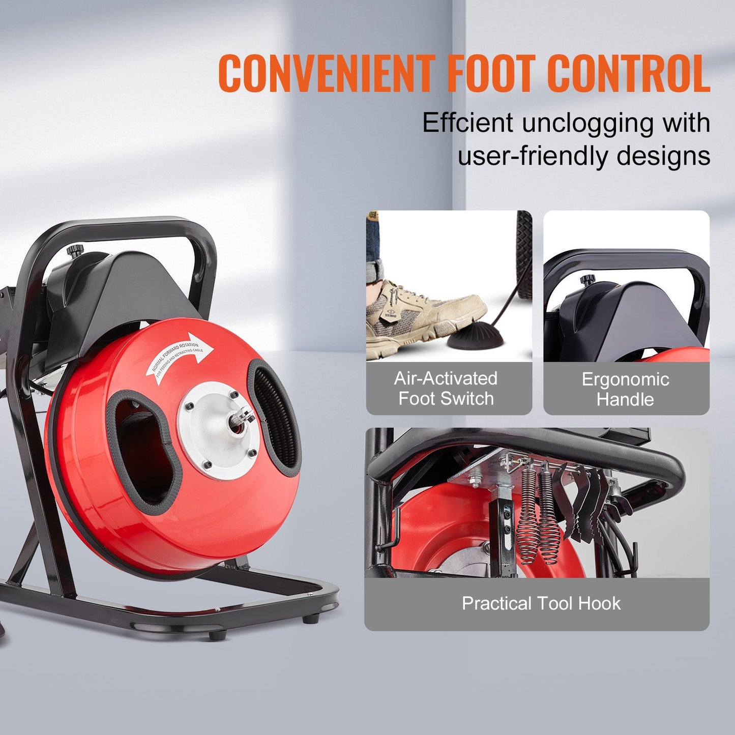 Drain Cleaner Machine 50FT x 1/2Inch Manual Feed Snake Auger with 4 Cutter - Image 6