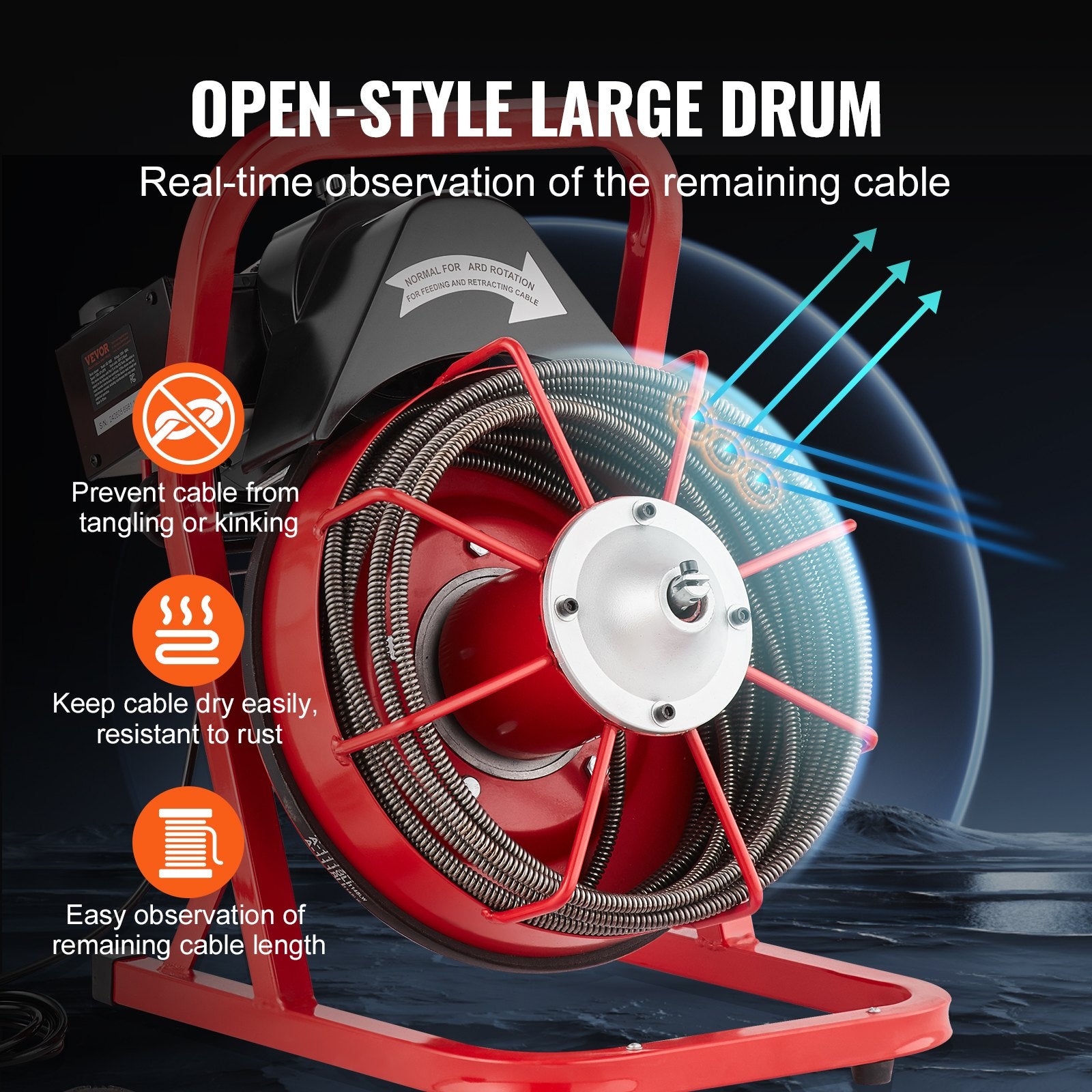 Drain Cleaner Machine Drain Auger 50FT x 3/8 Inch Manual Feed & 4 Cutters - Image 4