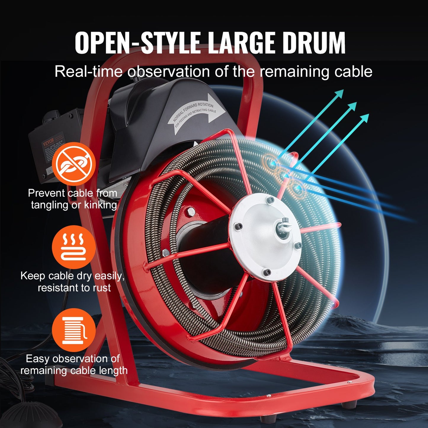 Drain Cleaner Machine Drain Auger 75FT x 3/8 Inch Manual Feed & 4 Cutters - Image 4