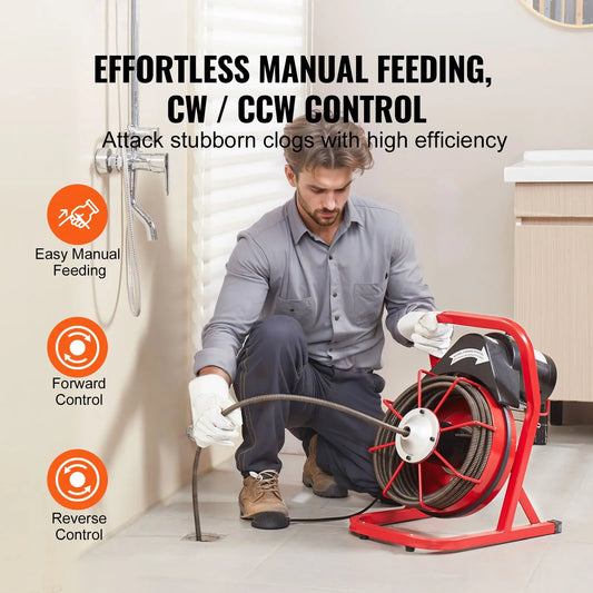 Drain Cleaner Machine Drain Auger 50FT x 1/2 Inch Manual Feed & 4 Cutters - Image 2