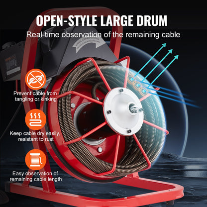 Drain Cleaner Machine Drain Auger 50FT x 1/2 Inch Manual Feed & 4 Cutters - Image 4