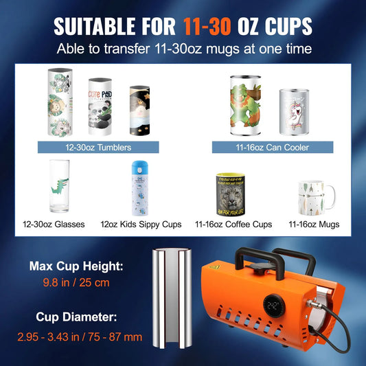 Mug Heat Press, 30oz Tumbler Heat Press Machine, Sublimation Transfer 11-15oz 16-25oz 30oz Straight Skinny Tumblers, Cup Heat Press with Heat-resist Gloves & Tape, DIY Ceramic Mugs Cups Glasses - Image 3