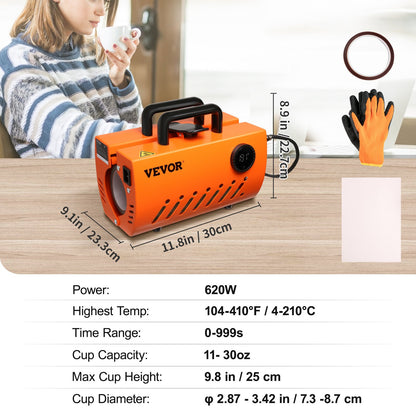 Mug Heat Press, 30oz Tumbler Heat Press Machine, Sublimation Transfer 11-15oz 16-25oz 30oz Straight Skinny Tumblers, Cup Heat Press with Heat-resist Gloves & Tape, DIY Ceramic Mugs Cups Glasses - Image 7