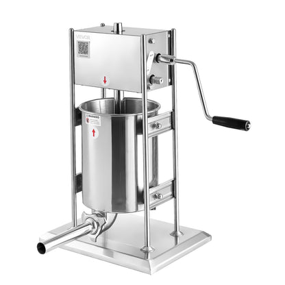Manual Sausage Stuffer, 22 LBS / 10 L Vertical Meat Stuffer, Dual-Speed Sausage Casing Meat Filling Machine, Stainless Steel Heavy Duty Filler with 5 Stuffing Tubes, for Commercial & Home Use