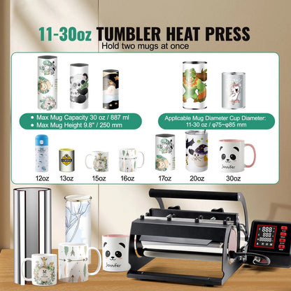 Tumbler Heat Press Machine 11-30oz Mug Press Sublimation Tumblers Black - Image 2