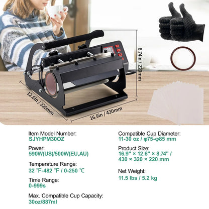 Tumbler Heat Press Machine 11-30oz Mug Press Sublimation Tumblers Black - Image 7