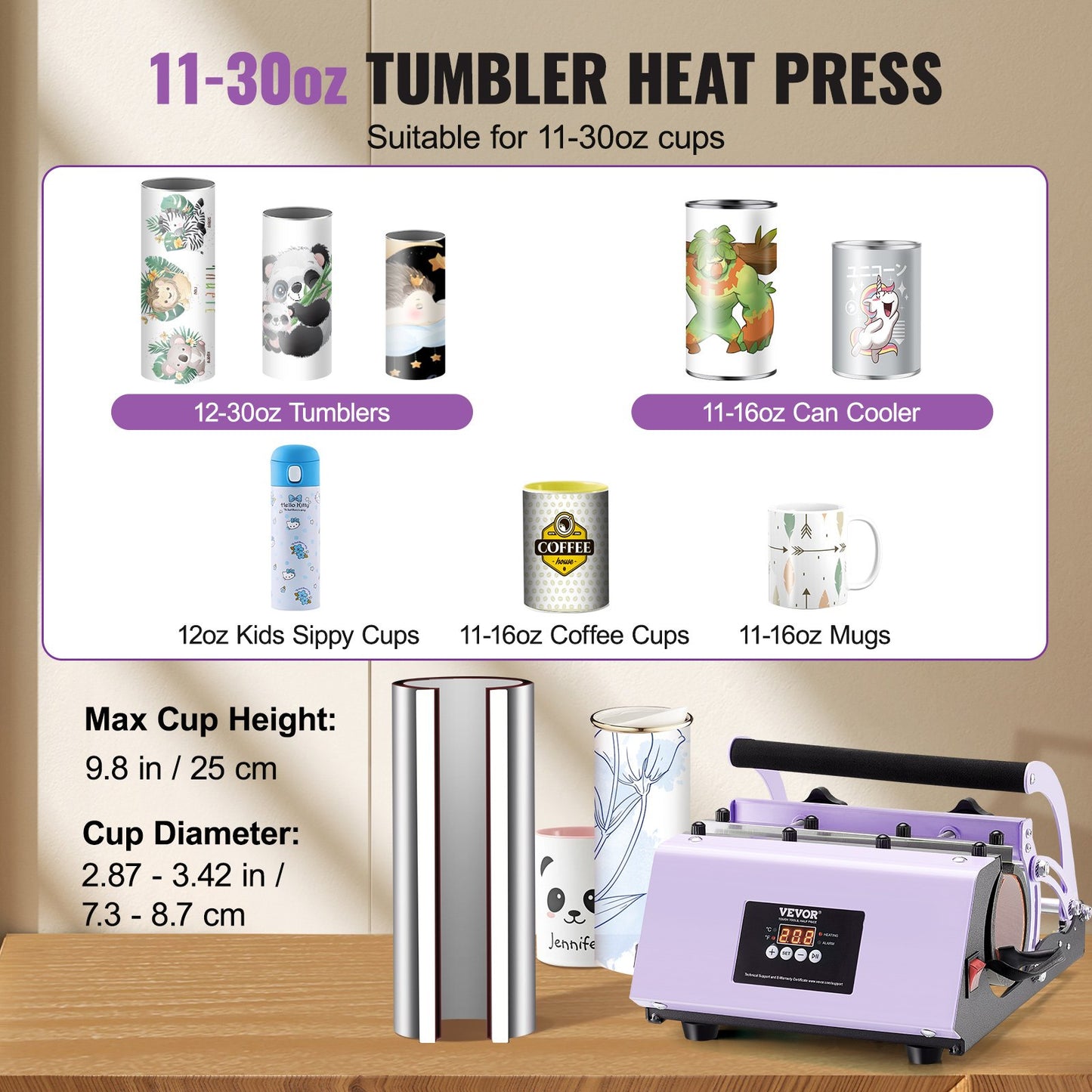 Tumbler Heat Press Machine 11-30oz Mug Press Sublimation Tumblers Purple - Image 2