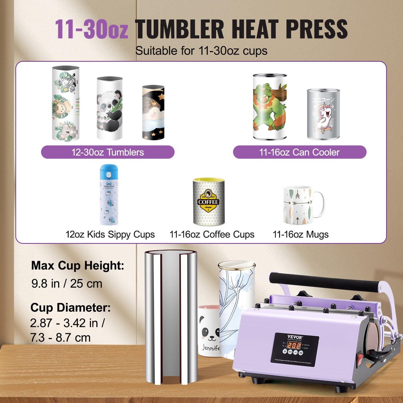 Tumbler Heat Press Machine 11-30oz Mug Press Sublimation Tumblers Purple - Image 2