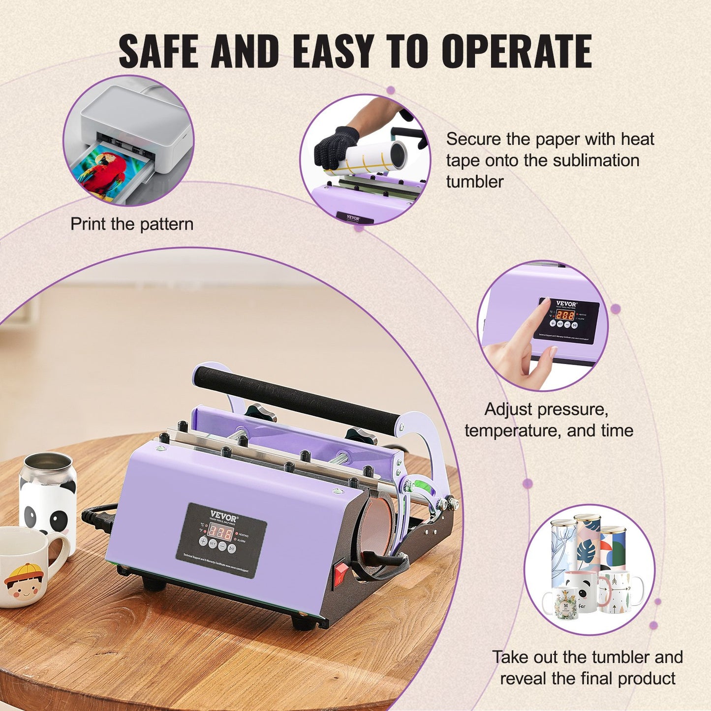Tumbler Heat Press Machine 11-30oz Mug Press Sublimation Tumblers Purple - Image 5