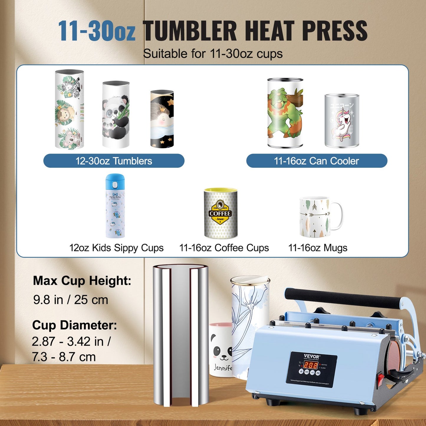 Tumbler Heat Press Machine 11-30oz Mug Press Sublimation Tumblers Blue - Image 2