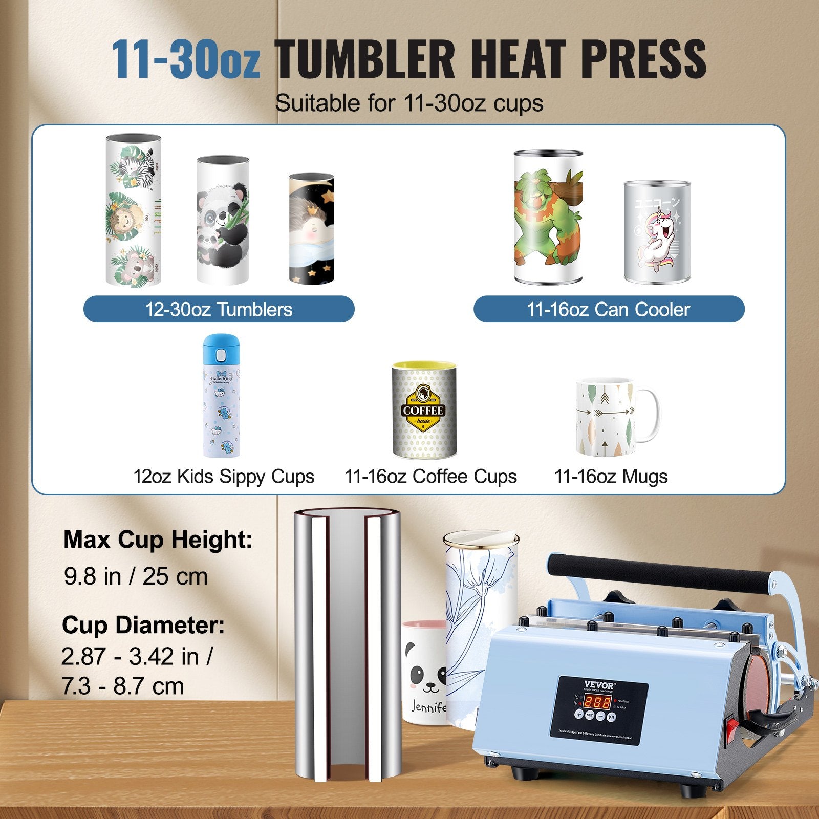 Tumbler Heat Press Machine 11-30oz Mug Press Sublimation Tumblers Blue - Image 2