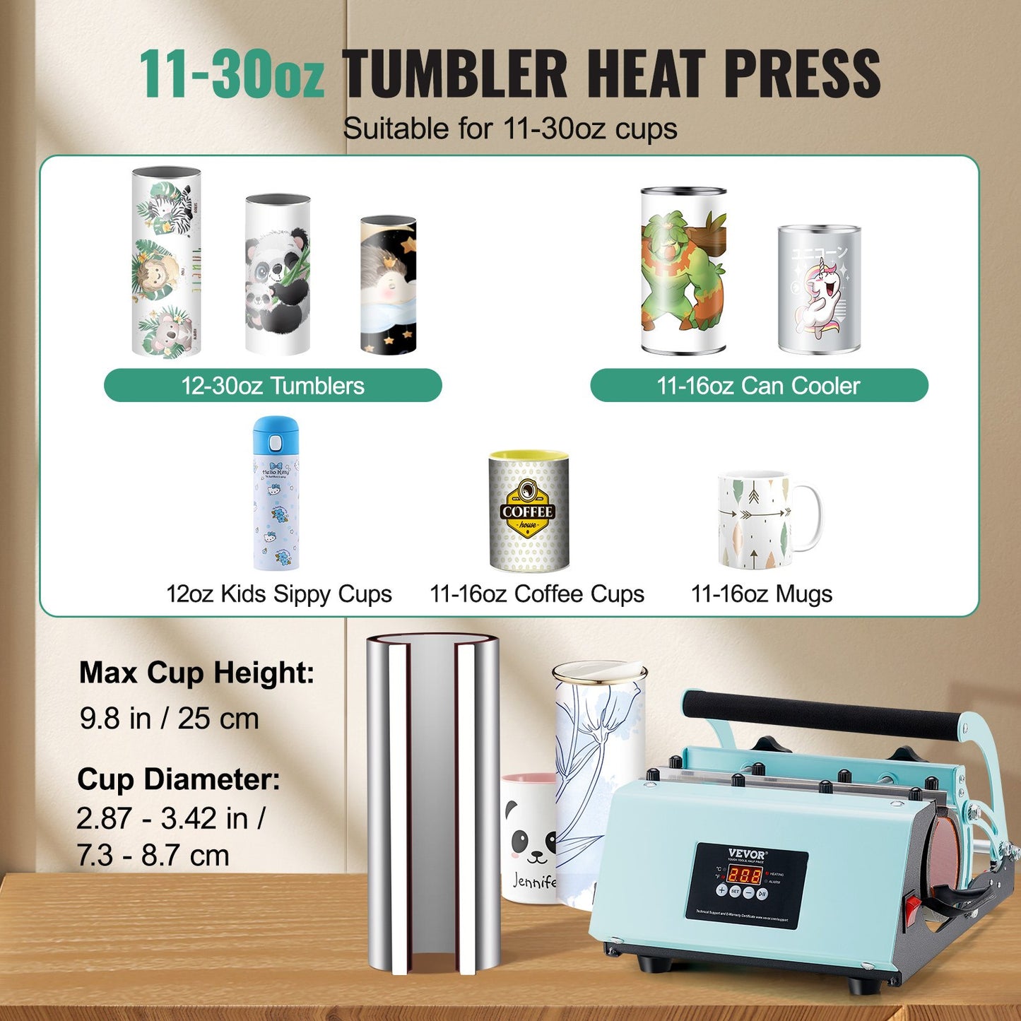 Tumbler Heat Press Machine 11-30oz Mug Press Sublimation Tumblers Green - Image 2