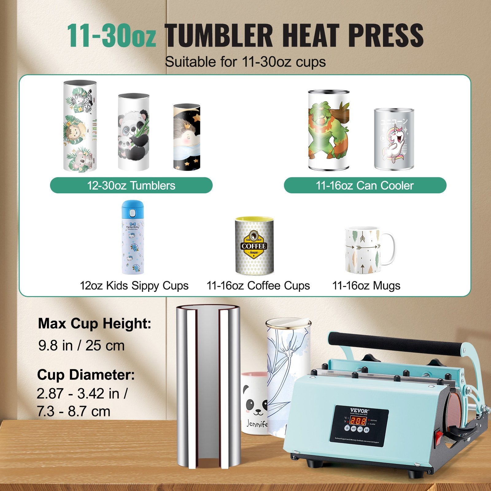Tumbler Heat Press Machine 11-30oz Mug Press Sublimation Tumblers Green - Image 2