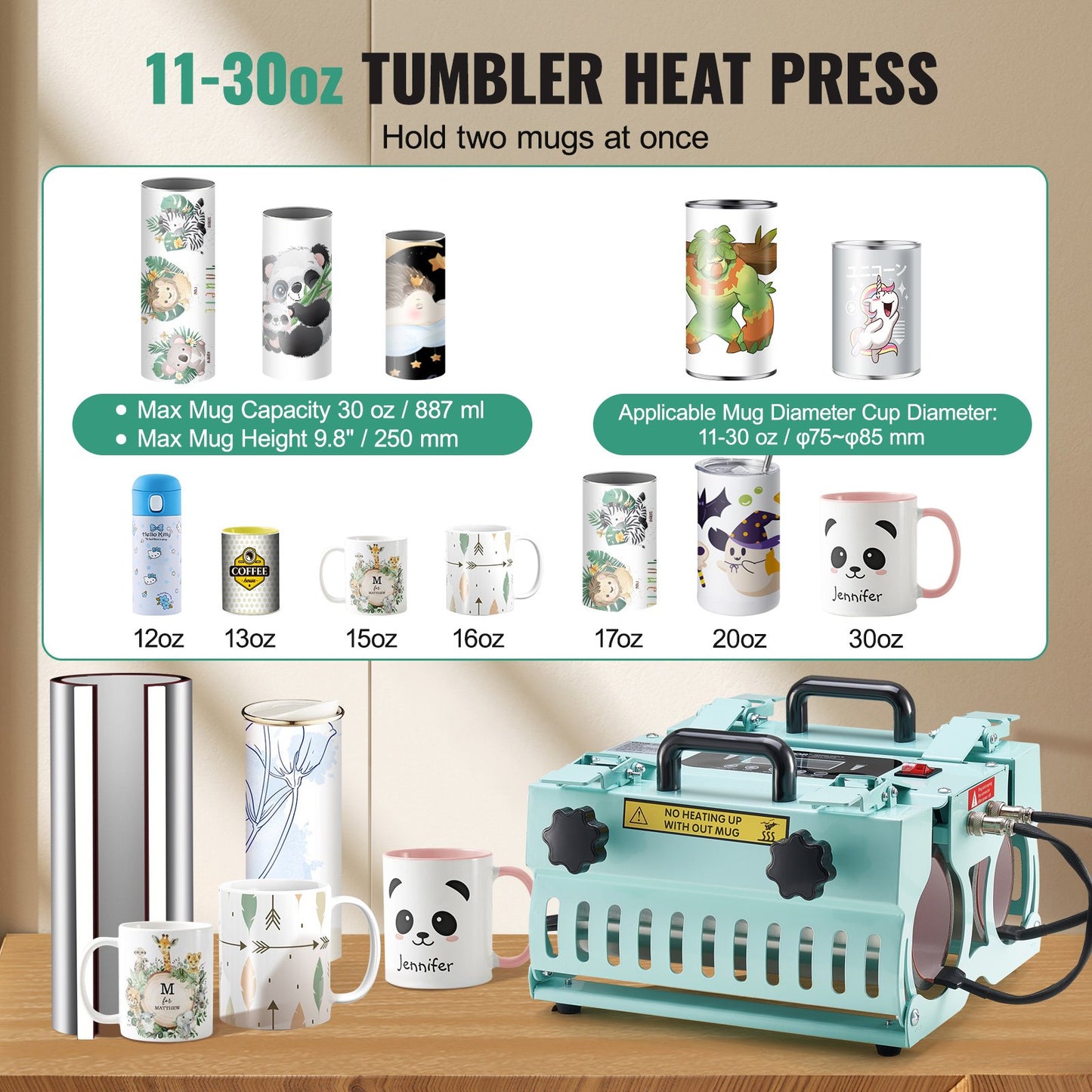 Tumbler Heat Press Machine 2 Station Heaters 11-30oz Mug Press Sublimation - Image 3