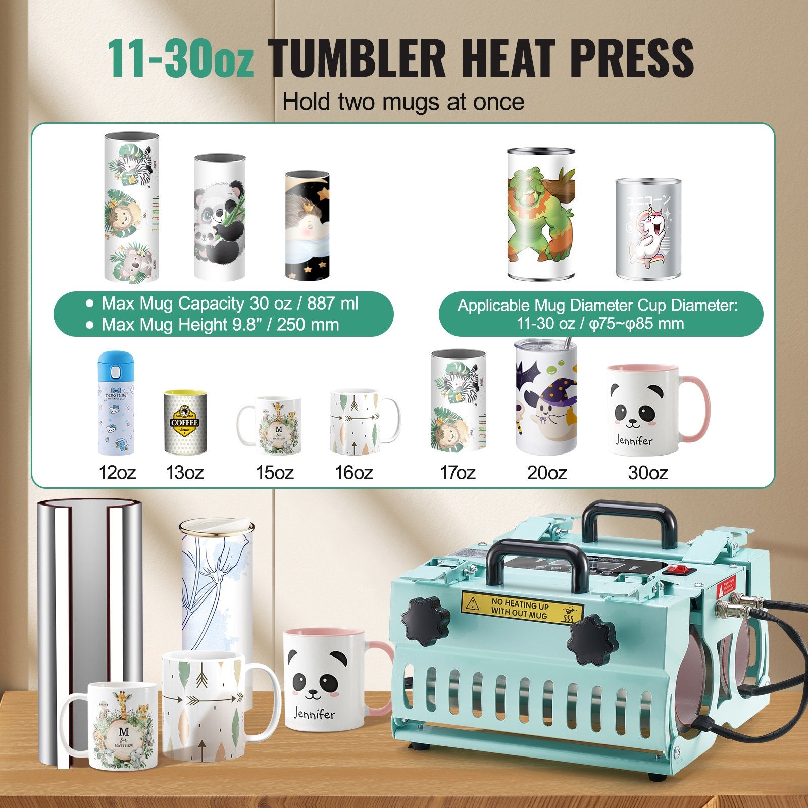 Tumbler Heat Press Machine 2 Station Heaters 11-30oz Mug Press Sublimation - Image 3