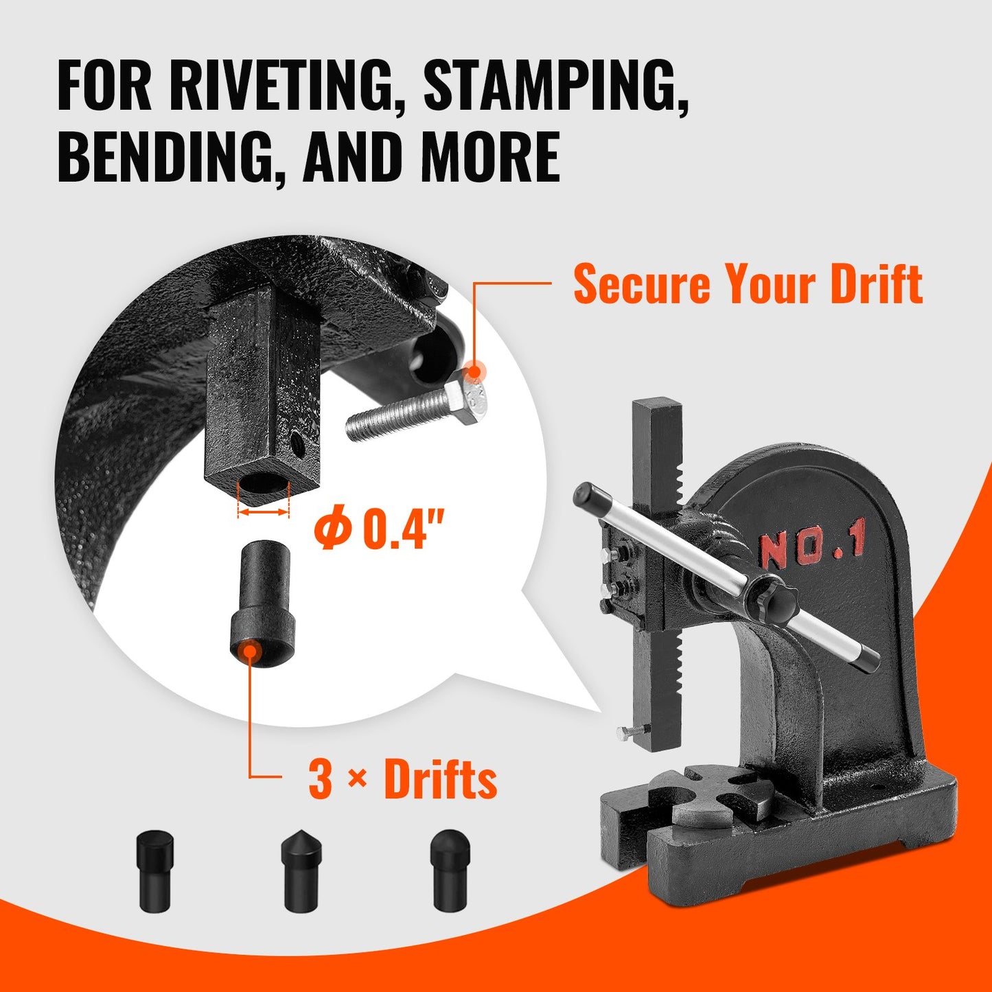 Arbor Press, 1 Ton Manual Arbor Press, 5.9" Maximum Height, Cast Iron Heavy-duty Manual Desktop Arbor Press, Precision Hand Press for Stamping, Bending, Stretching, Forming - Image 3