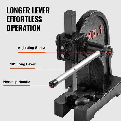 Arbor Press, 1 Ton Manual Arbor Press, 5.9" Maximum Height, Cast Iron Heavy-duty Manual Desktop Arbor Press, Precision Hand Press for Stamping, Bending, Stretching, Forming - Image 4