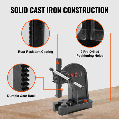 Arbor Press, 1 Ton Manual Arbor Press, 5.9" Maximum Height, Cast Iron Heavy-duty Manual Desktop Arbor Press, Precision Hand Press for Stamping, Bending, Stretching, Forming - Image 6