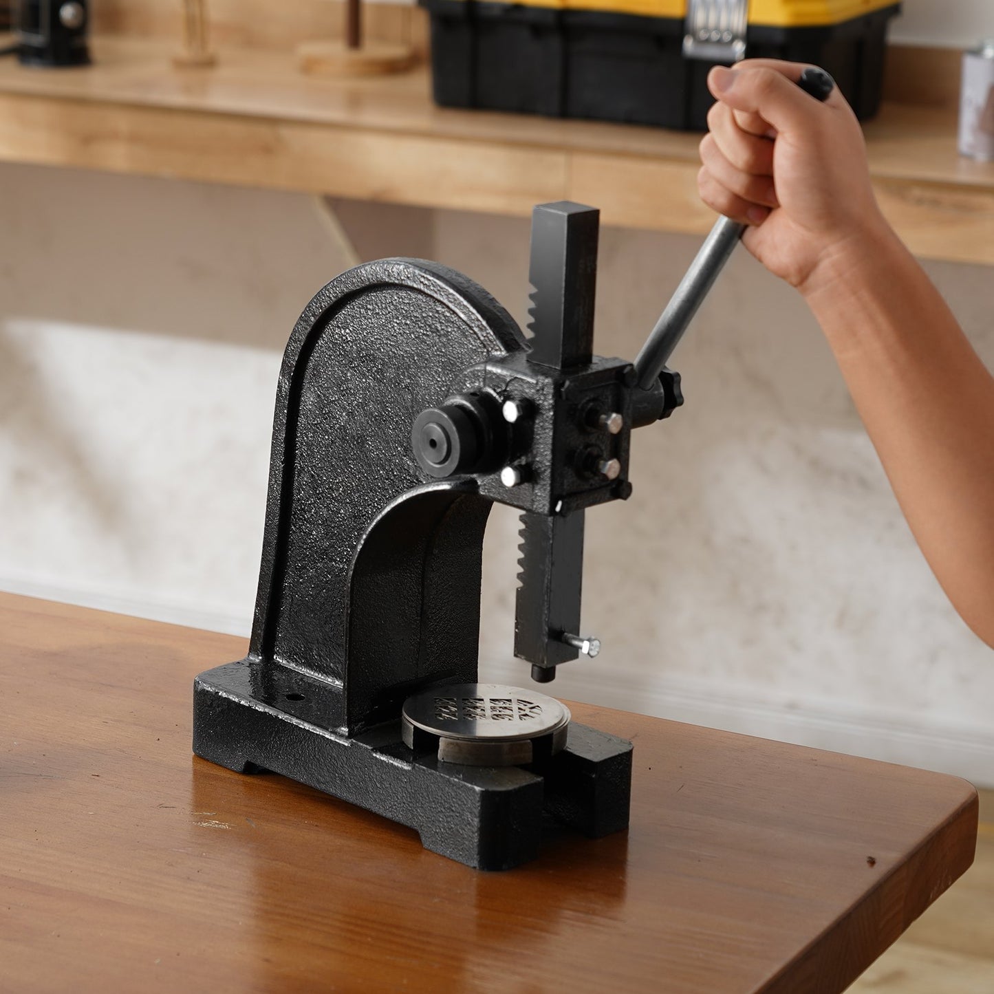 Arbor Press, 1 Ton Manual Arbor Press, 5.9" Maximum Height, Cast Iron Heavy-duty Manual Desktop Arbor Press, Precision Hand Press for Stamping, Bending, Stretching, Forming - Image 8