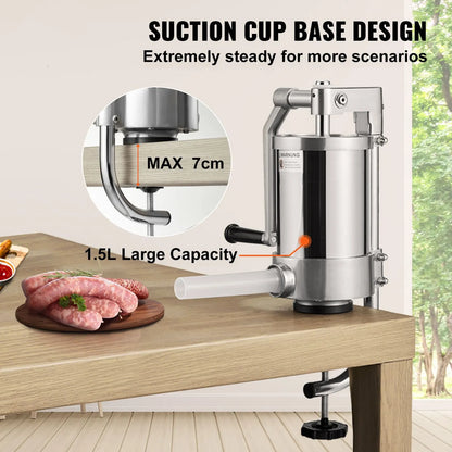 Sausage Stuffer 2.5LBS/1.5L Capacity Homemade Sausage Maker Stainless Steel - Image 2