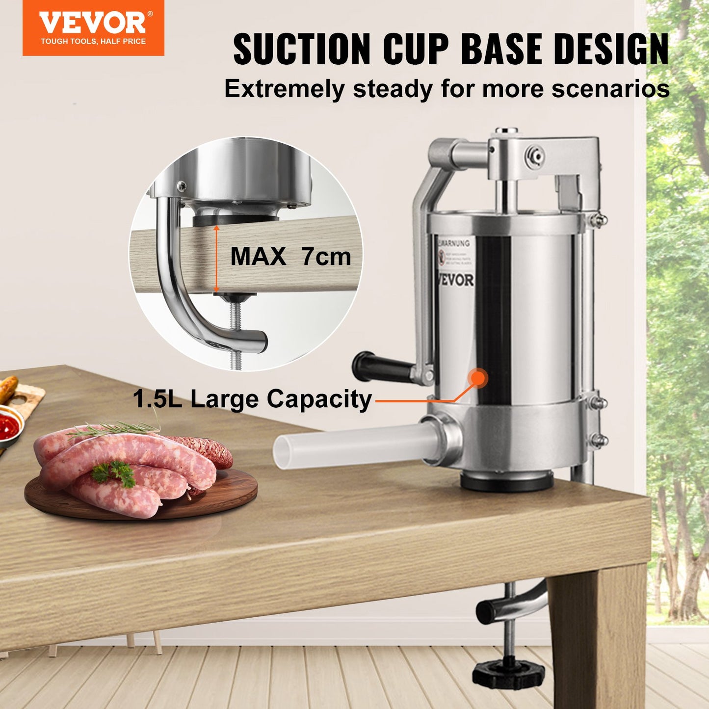 Sausage Stuffer 2.5LBS/1.5L Capacity Homemade Sausage Maker Stainless Steel - Image 2
