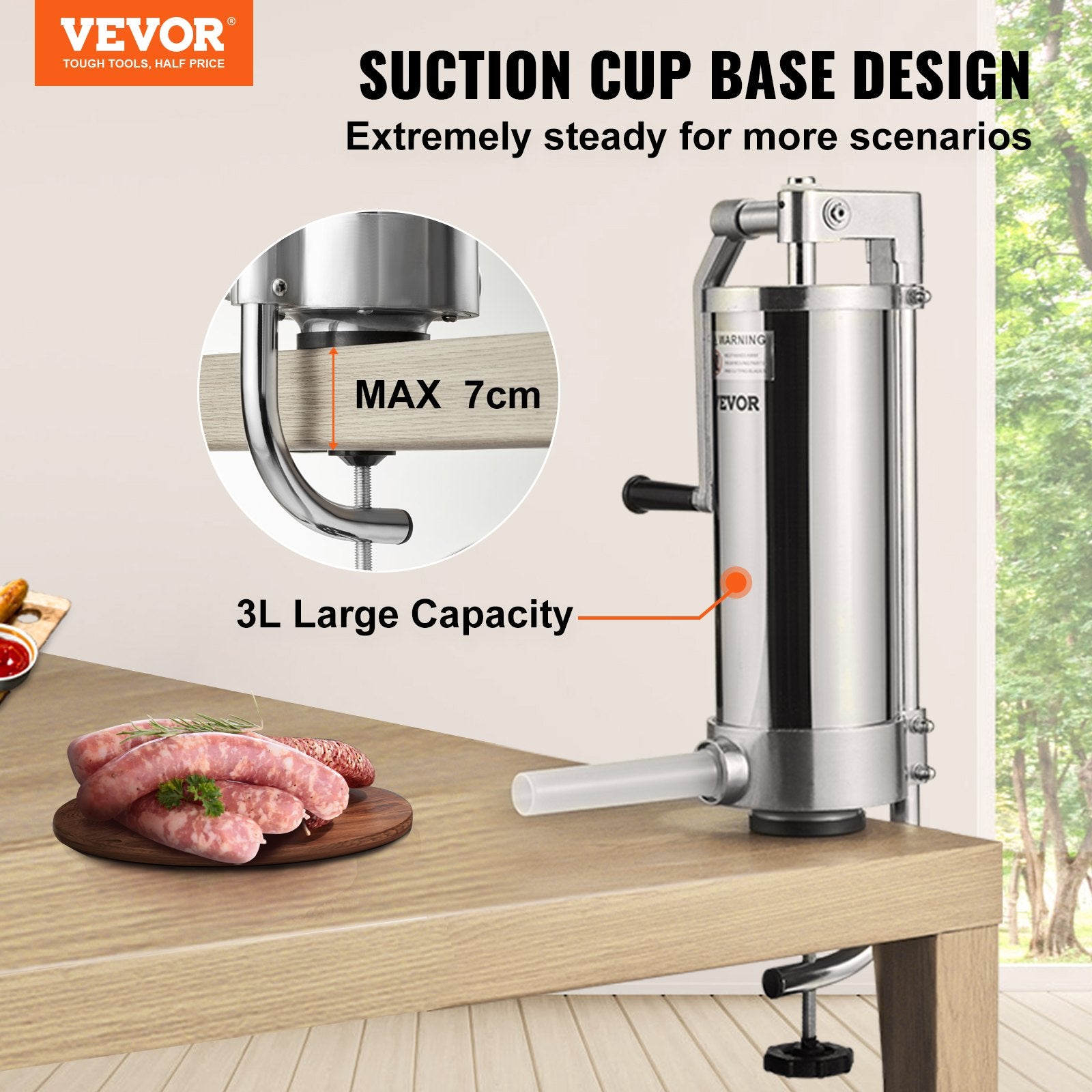 Sausage Stuffer 5LBS/3L Capacity Homemade Sausage Maker Stainless Steel - Image 2