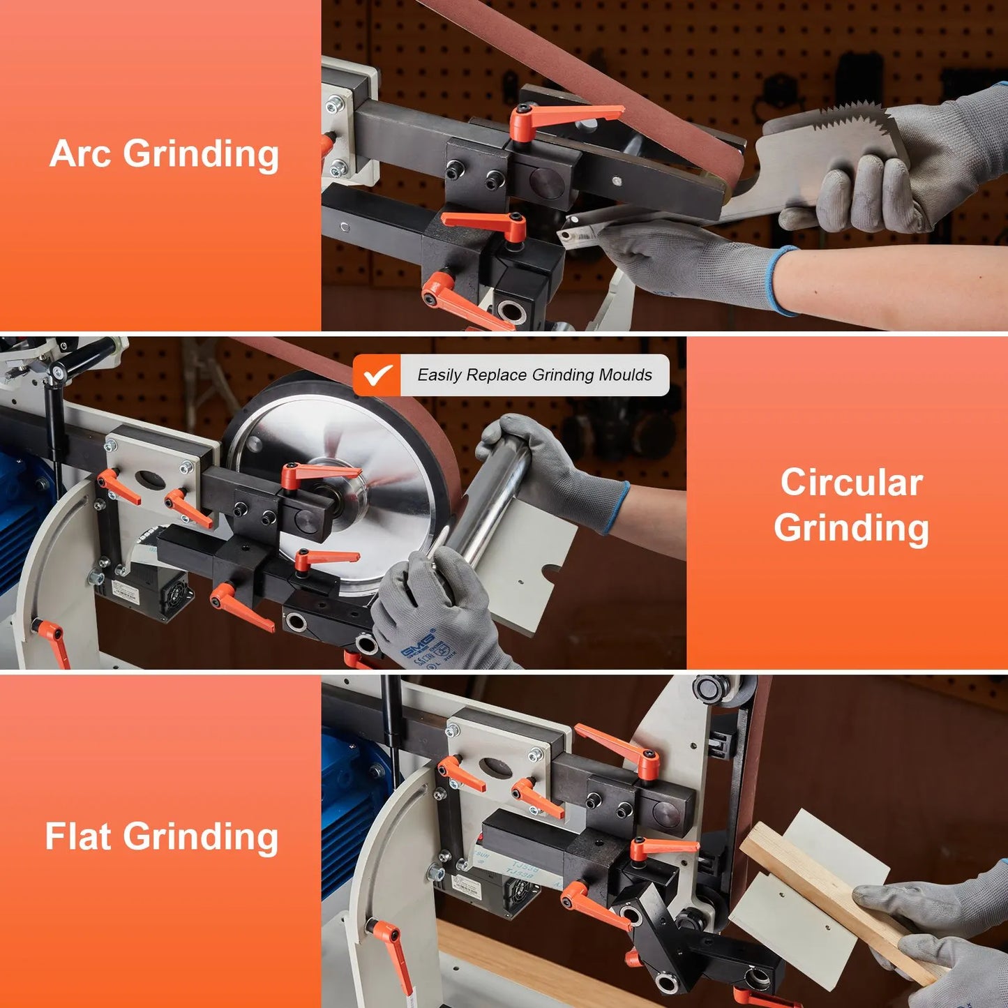 Belt Grinder Sander 72 x 2-Inch Belt Polisher with VFD 3 Grinding Moulds - Image 5