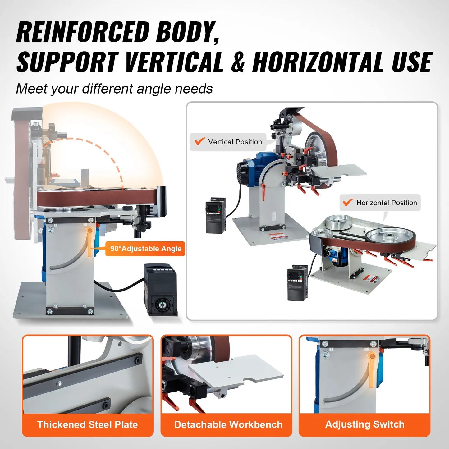 Belt Grinder Sander 72 x 2-Inch Belt Polisher with VFD 3 Grinding Moulds - Image 6