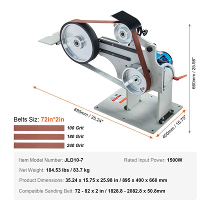 Belt Grinder Sander 72 x 2-Inch Belt Polisher with VFD 3 Grinding Moulds - Image 7