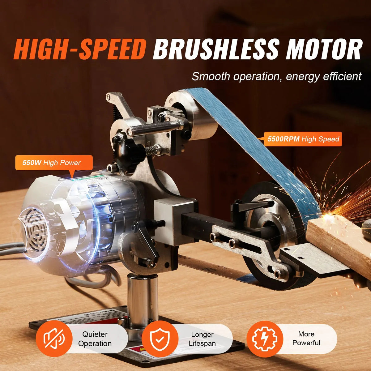 Belt Grinder Sander, 30 x 1-Inch Variable Speed Belt Polisher with VFD, 550W Polishing Grinding Machine with 2 Grinding Moulds & 3PCS Sanding Belts for Metalworking, Knife Making - Image 2