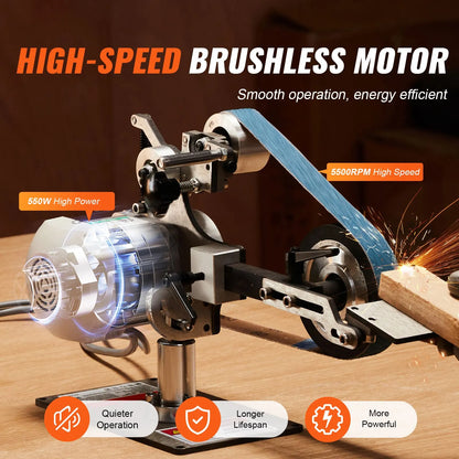 Belt Grinder Sander, 30 x 1-Inch Variable Speed Belt Polisher with VFD, 550W Polishing Grinding Machine with 2 Grinding Moulds & 3PCS Sanding Belts for Metalworking, Knife Making - Image 2