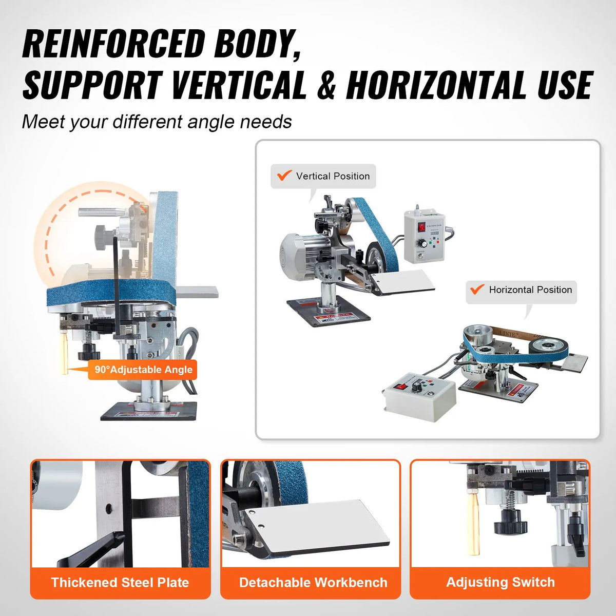 Belt Grinder Sander, 30 x 1-Inch Variable Speed Belt Polisher with VFD, 550W Polishing Grinding Machine with 2 Grinding Moulds & 3PCS Sanding Belts for Metalworking, Knife Making - Image 6