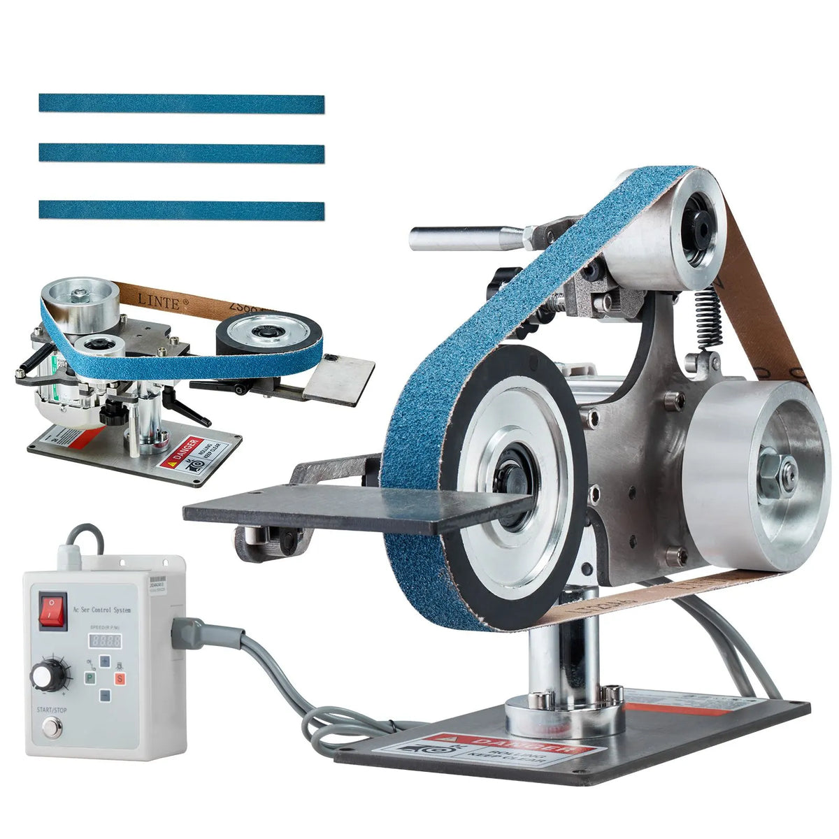Belt Grinder Sander, 30 x 1-Inch Variable Speed Belt Polisher with VFD, 550W Polishing Grinding Machine with 2 Grinding Moulds & 3PCS Sanding Belts for Metalworking, Knife Making - Image 9