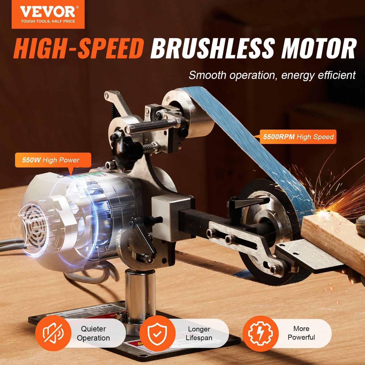 Belt Grinder Sander, 30 x 1-Inch Variable Speed Belt Polisher with VFD, 550W Polishing Grinding Machine with 2 Grinding Moulds & 3PCS Sanding Belts for Metalworking, Knife Making - Image 2
