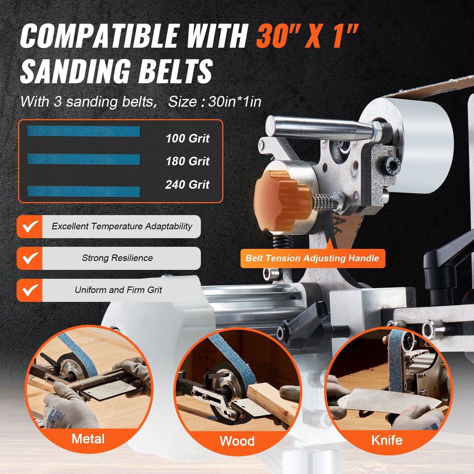 Belt Grinder Sander, 30 x 1-Inch Variable Speed Belt Polisher with VFD, 550W Polishing Grinding Machine with 2 Grinding Moulds & 3PCS Sanding Belts for Metalworking, Knife Making - Image 4