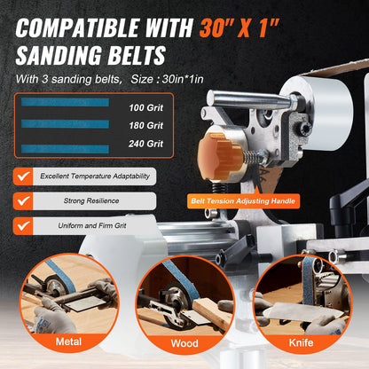 Belt Grinder Sander, 30 x 1-Inch Variable Speed Belt Polisher with VFD, 550W Polishing Grinding Machine with 2 Grinding Moulds & 3PCS Sanding Belts for Metalworking, Knife Making - Image 4