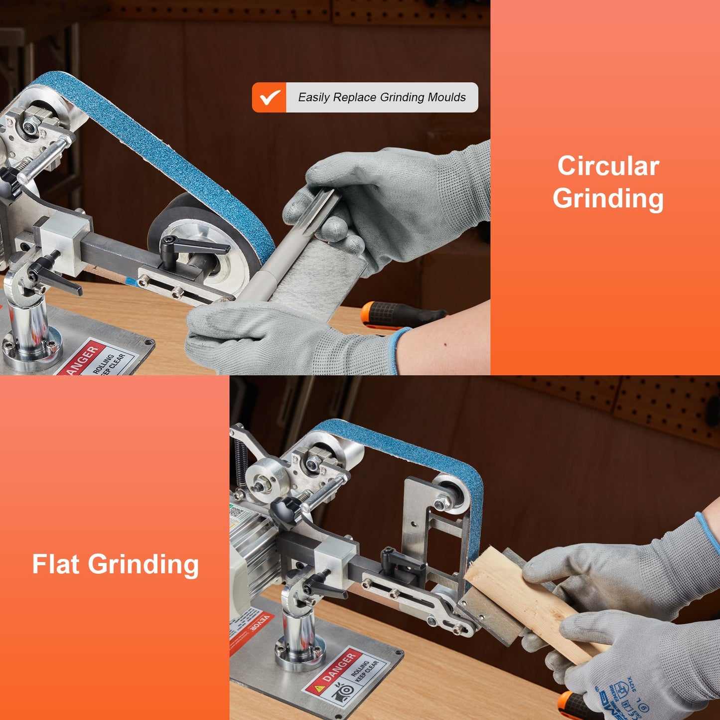 Belt Grinder Sander, 30 x 1-Inch Variable Speed Belt Polisher with VFD, 550W Polishing Grinding Machine with 2 Grinding Moulds & 3PCS Sanding Belts for Metalworking, Knife Making - Image 5
