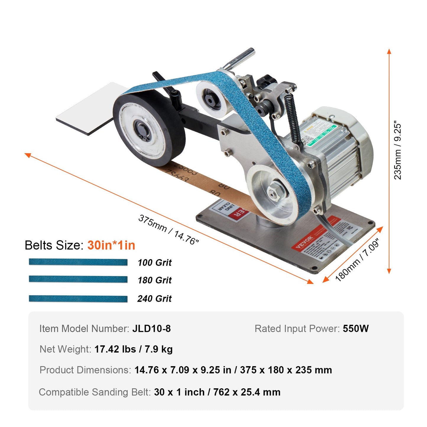 Belt Grinder Sander, 30 x 1-Inch Variable Speed Belt Polisher with VFD, 550W Polishing Grinding Machine with 2 Grinding Moulds & 3PCS Sanding Belts for Metalworking, Knife Making - Image 7