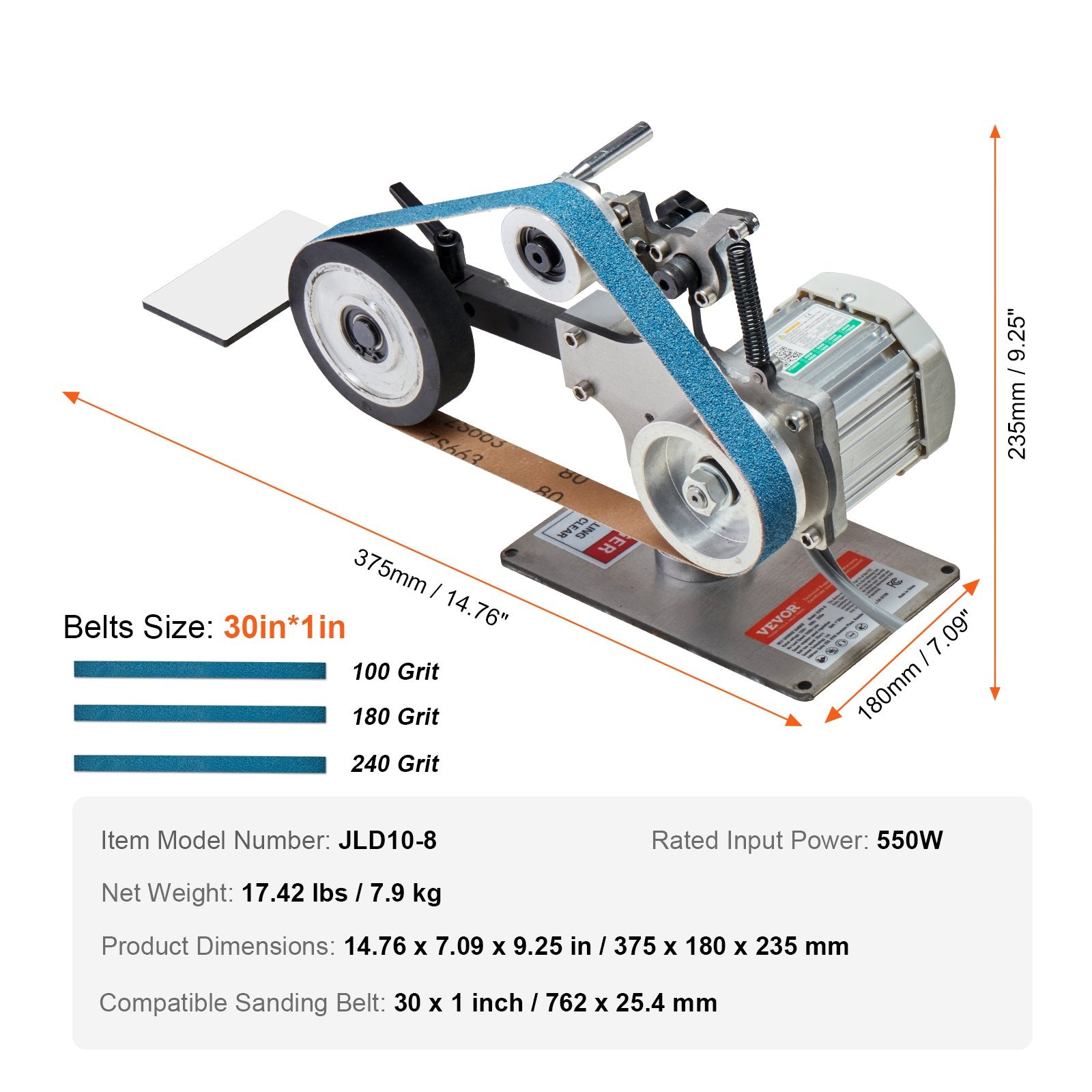 Belt Grinder Sander, 30 x 1-Inch Variable Speed Belt Polisher with VFD, 550W Polishing Grinding Machine with 2 Grinding Moulds & 3PCS Sanding Belts for Metalworking, Knife Making - Image 7