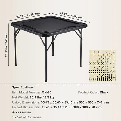 Mahjong Table, Square 4 Player Folding Card Table with 4 Cup Holders & 4 Chip Trays, Portable Domino Game Table with 1 Set of Dominoes for Mahjong Poke Puzzles, 90 x 90-inch, Black - Image 7