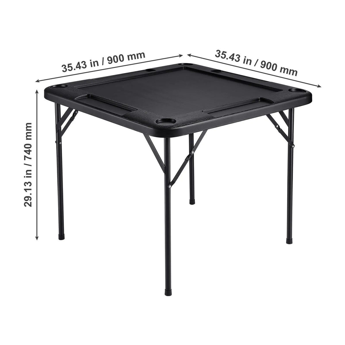 Mahjong Table, Square 4 Player Folding Card Table with 4 Cup Holders & 4 Chip Trays, Portable Domino Game Table with 1 Set of Dominoes for Mahjong Poke Puzzles, 90 x 90-inch, Black - Image 8