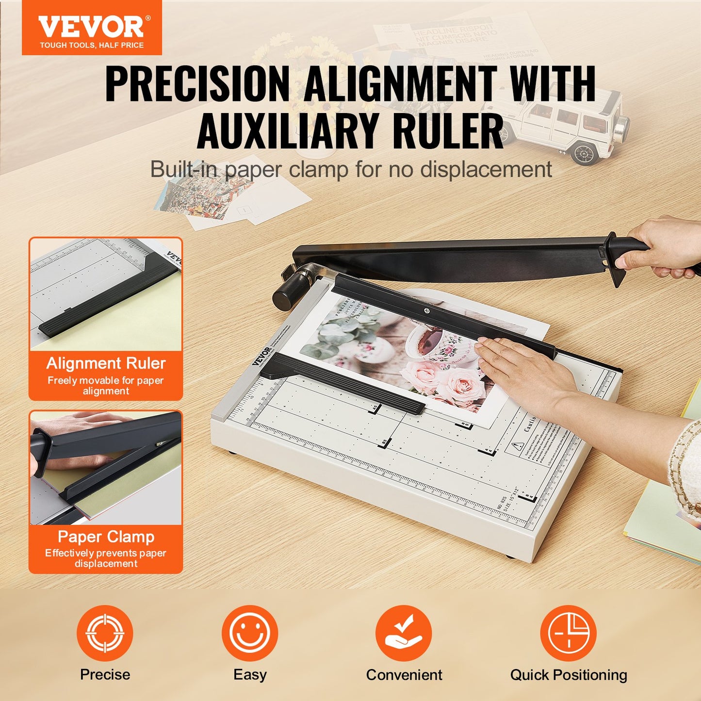 Paper Cutter, Guillotine Trimmer, 381 mm Cut Length, 16 Sheets Capacity, Heavy Duty Guillotine Paper Cutter with Guard Rail/Blade Lock for Cardstock/Cardboard, Paper Trimmer for Home Office - Image 2