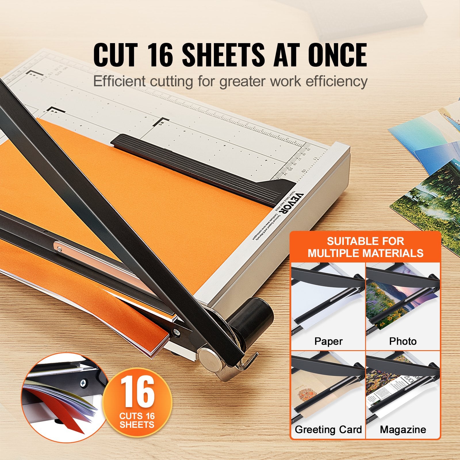 Paper Cutter, Guillotine Trimmer, 381 mm Cut Length, 16 Sheets Capacity, Heavy Duty Guillotine Paper Cutter with Guard Rail/Blade Lock for Cardstock/Cardboard, Paper Trimmer for Home Office - Image 3
